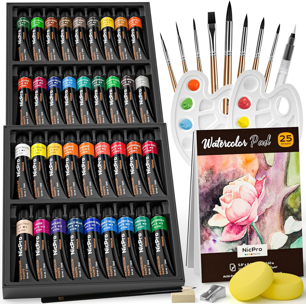 78 PCS Watercolor Paint Set Adults Kid Beginner Artists 36 Tubes Water Color