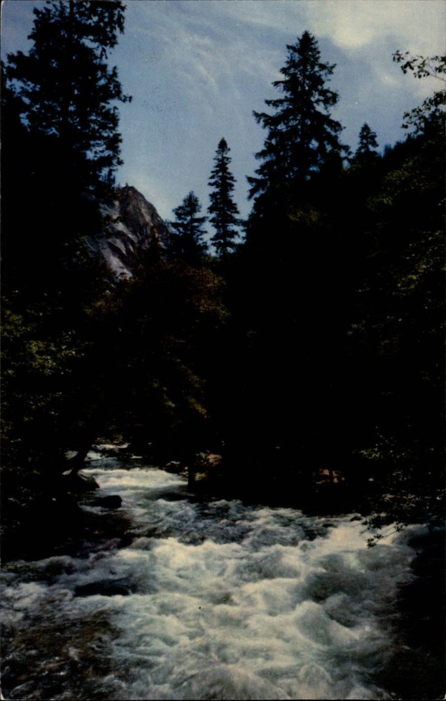 Merced River rapids Yosemite Valley California ~ 1950-60s vintage postcard