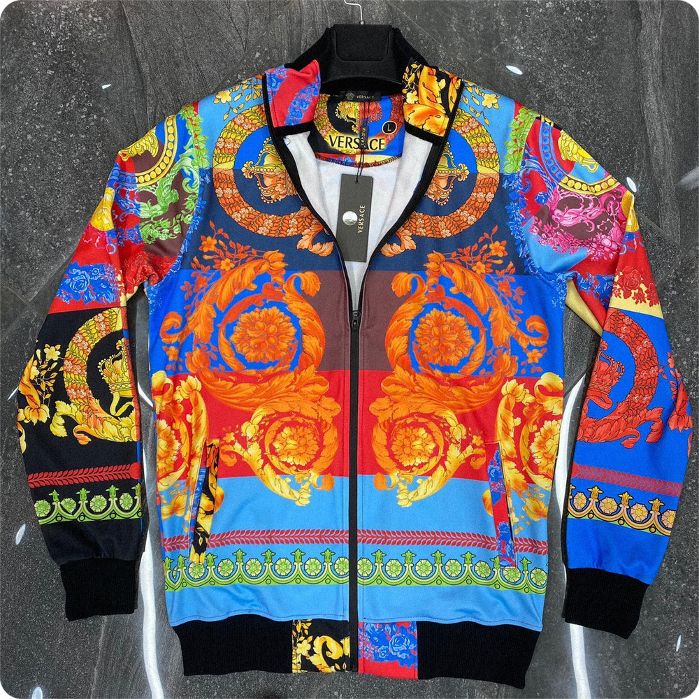 New Men's Versace Zippered Sweat Shirt Long Sleeve American Size Gold and Black