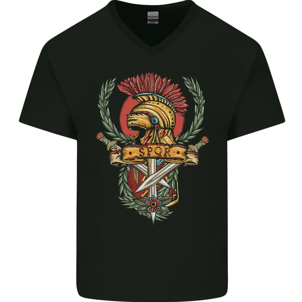 SPQR Helmet Gym Bodybuilding Training Top Mens V-Neck Cotton T-Shirt