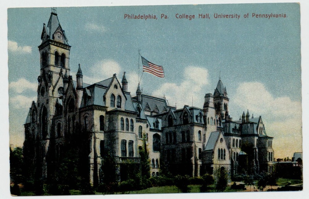 Philadelphia Pennsylvania University College Hall c1910 unused vintage postcard
