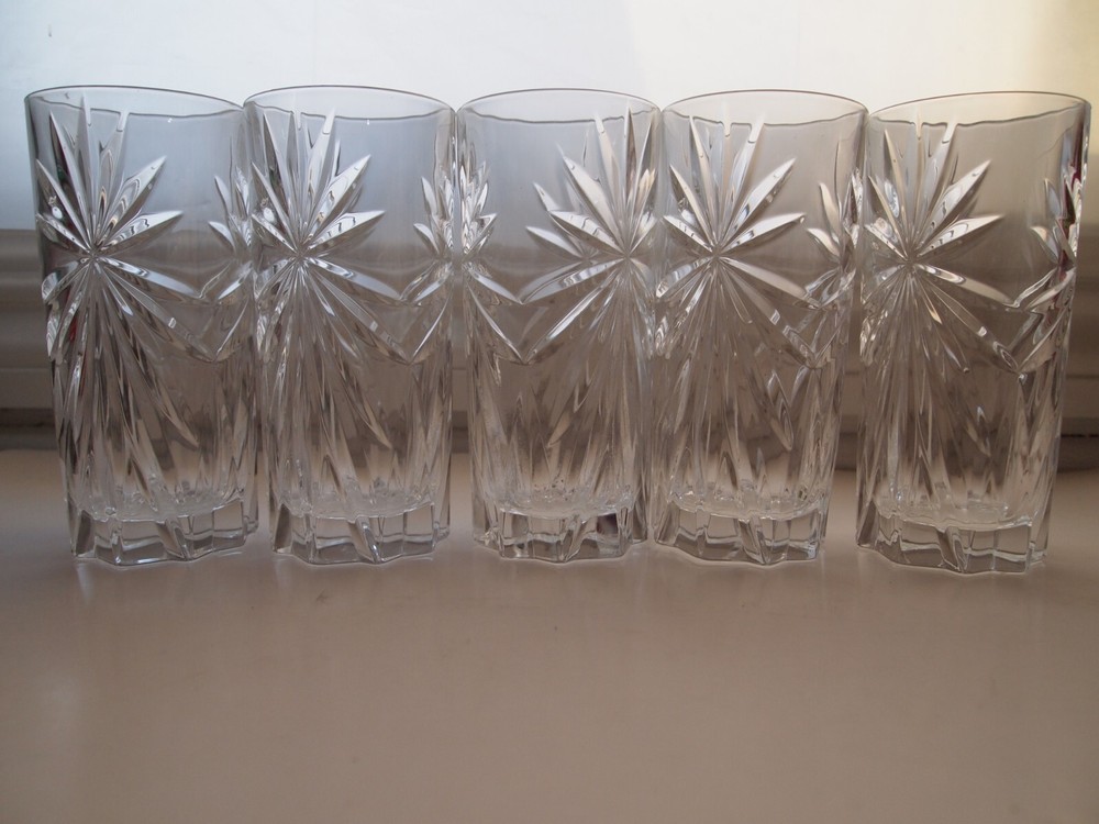 RCR Royal Crystal Rock Oasis Highball Crystal Glass Tumblers Set of 5 EUC