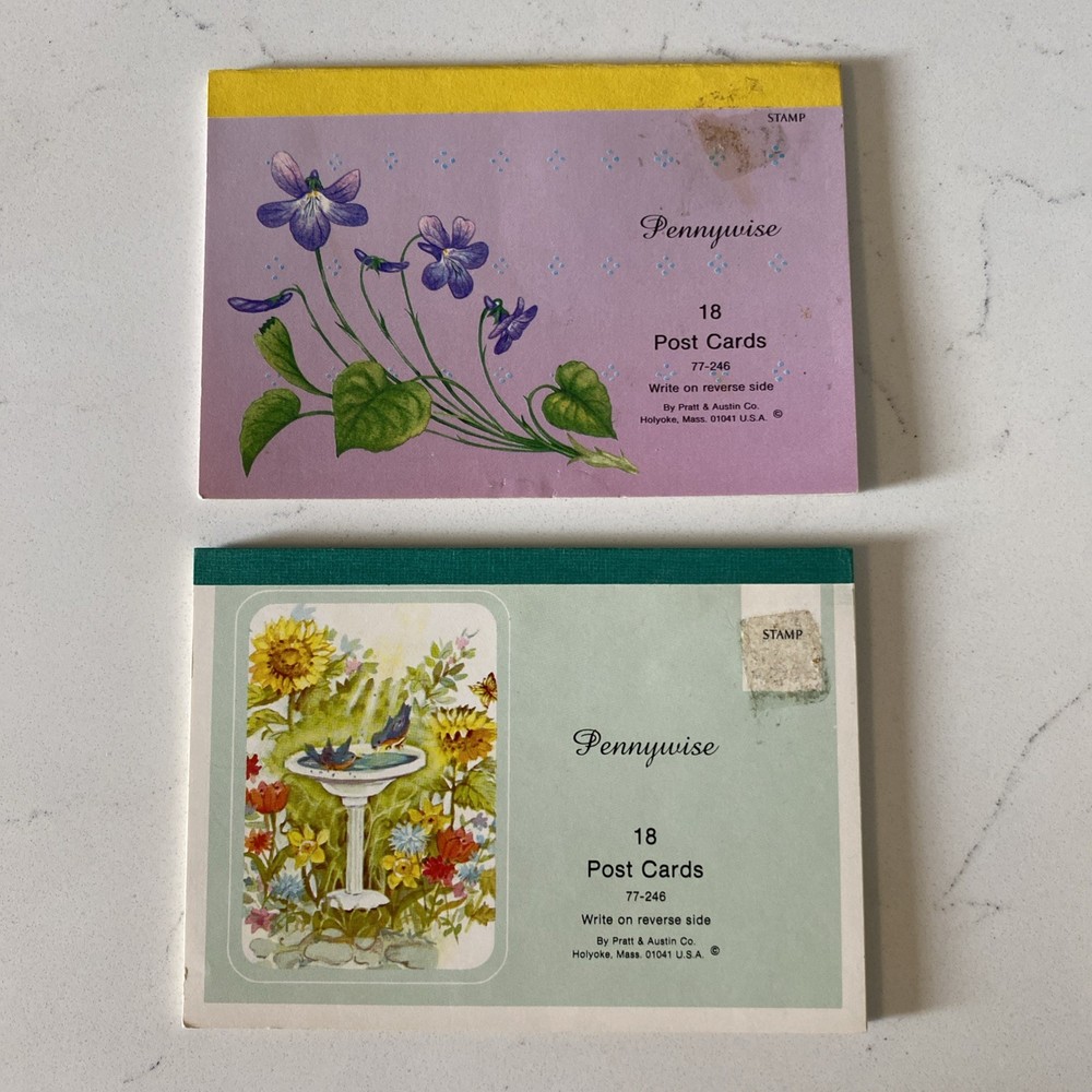 2 Pennywise Post Cards Booklet Vtg Blue Bird Flowers PRATT & AUSTIN CO 1960’s