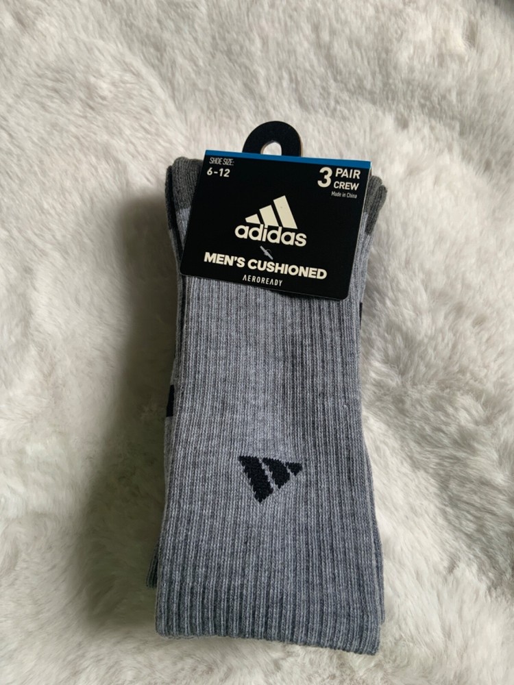 adodas mens cushoned 3 pack gray crew socks
