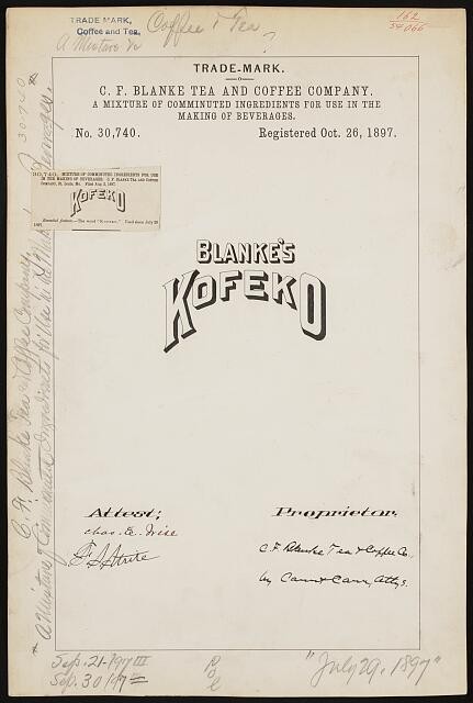 C. F. Blanke Tea Coffee Company Blankes Kofeko brand Mixture Comminuted
