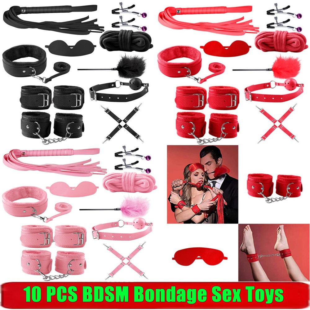 Cozy-Restraint-Spanking-Whip-Handcuffs-Ankle-Eye Mask-Rope-bondage-10 Pieces set