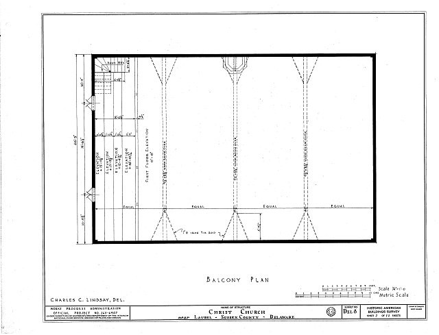 Laurel Delaware Old Christ Church 1930s Balcony Plan HABS Architectural Drawing