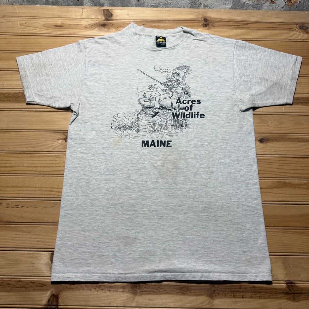 Vintage 90s Acres Of Wildlife Maine Fishing Outdoors Graphic T-Shirt USA - Large
