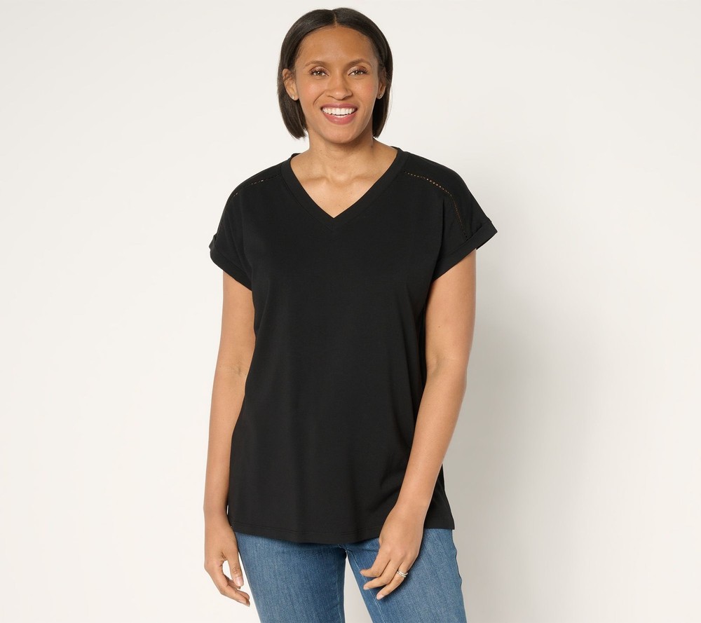 Belle by Kim Gravel Womens Lace Knit Top Size L Black A644572