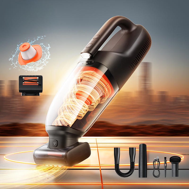 Wireless Car Vacuum Cleaner Motorized Roller Brush Cordless Portable LED Light