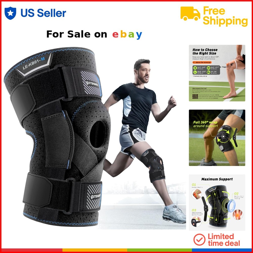 Adjustable Hinged Knee Brace for Pain Relief & Stability - Men & Women Large Size  