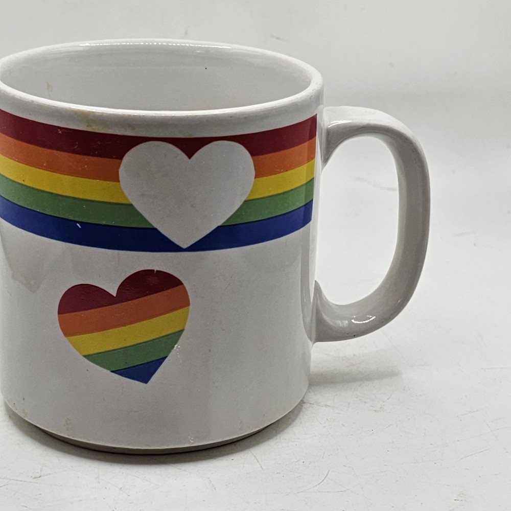 Rainbow Heart Ceramic Coffee Cup Mug Russ Retro Ltd 12oz Vintage Valentine's