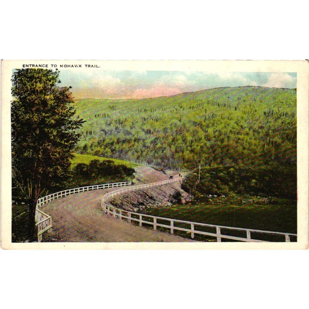 Vintage Mohawk Trail Entrance Postcard Berkshire Hills MA Linen 101426A