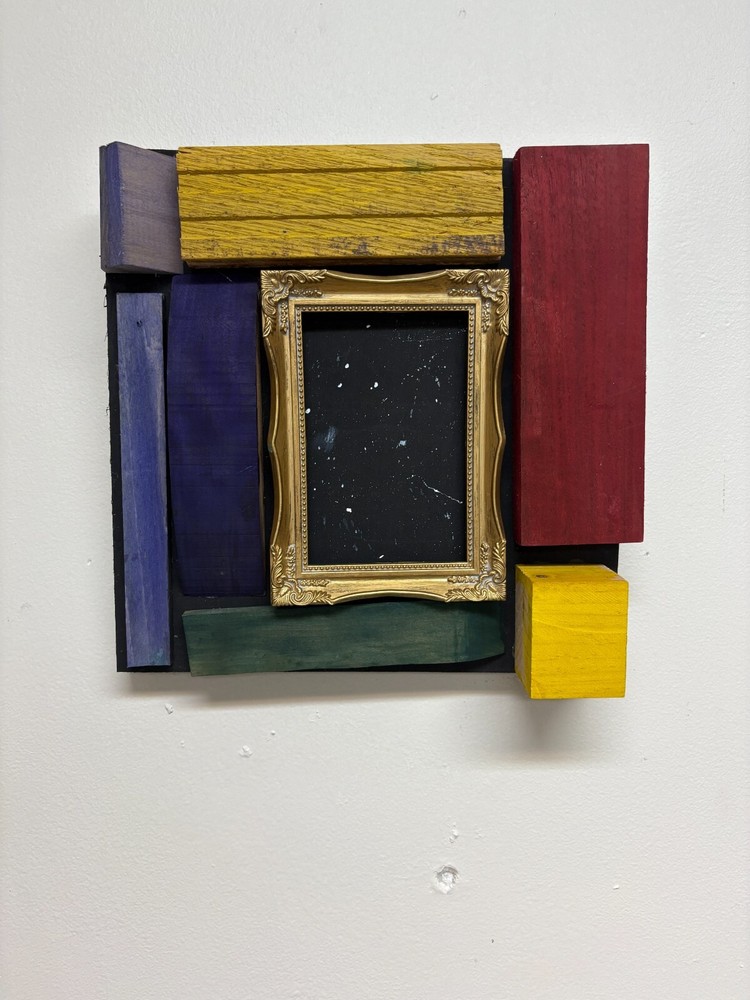 Abstract Painted Wood Sculpture Wall Art Relief Small Night Sky Stars Under 500-image