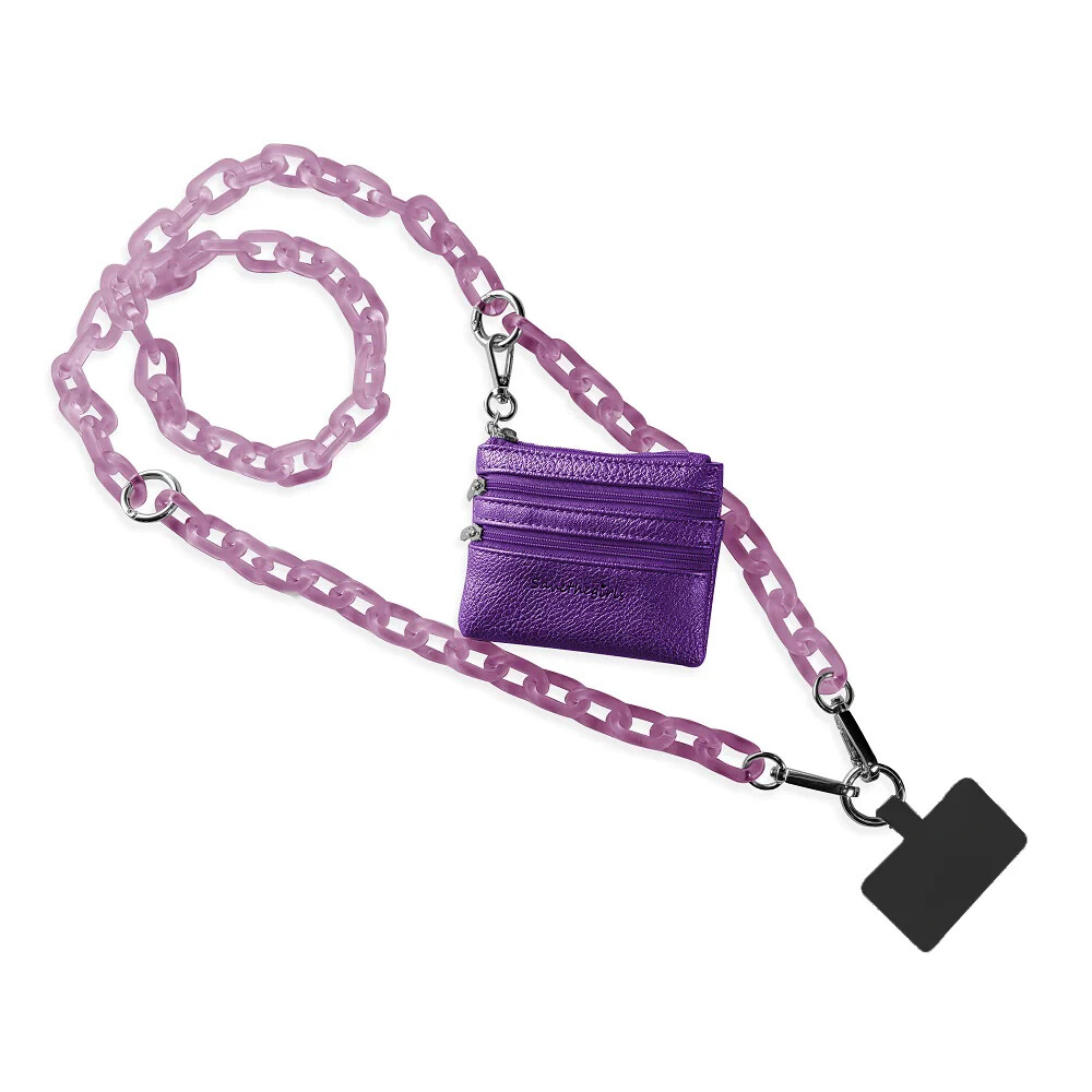 NEW SAVE THE GIRLS PURPLE ICE CHAIN POUCH CROSS BODY CLIP & GO CELL PHONE WALLET