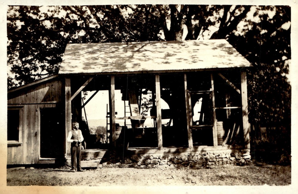 C1910 Rustic Farm Mill Building with Man Real Photo Postcard RPPC Americana