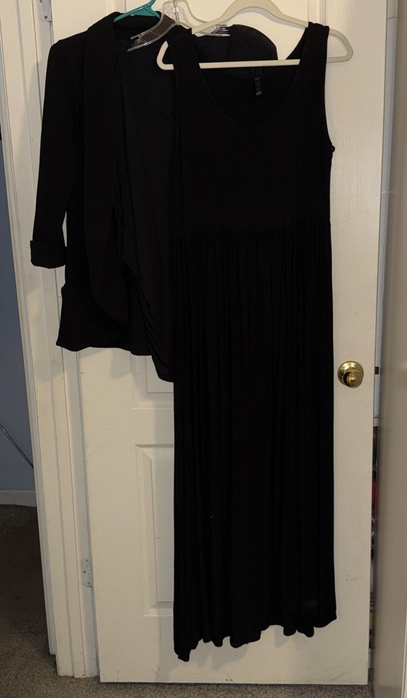 Women’s 1x 3 Piece Black Set Super Soft Stretch Fabric Dress V-Neck Top, Jacket