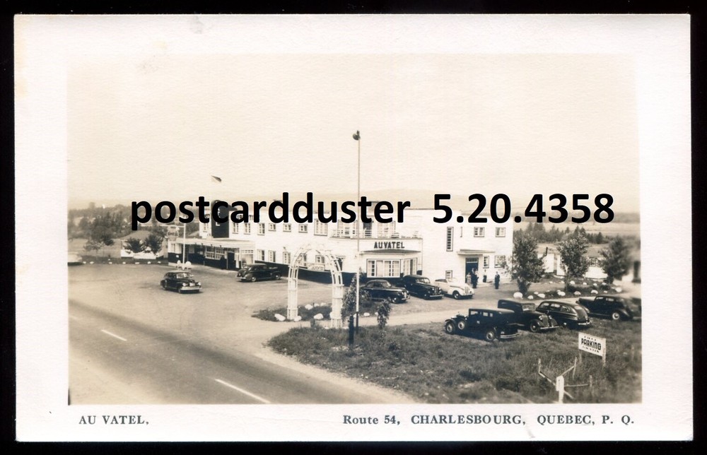 CHARLESBOURG Quebec 1940s Au Vatel. Old Cars Real Photo Postcard
