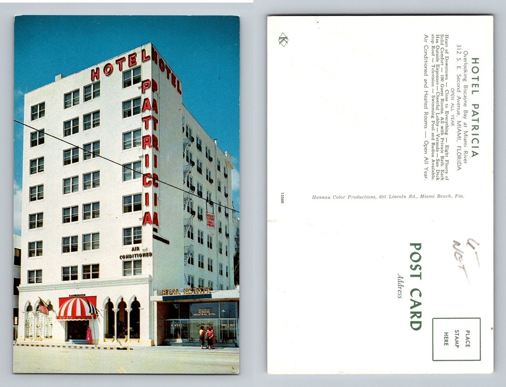 Miami Beach, FL-Florida, Hotel Patricia Art Deco Biscayne Bay Vintage Postcard
