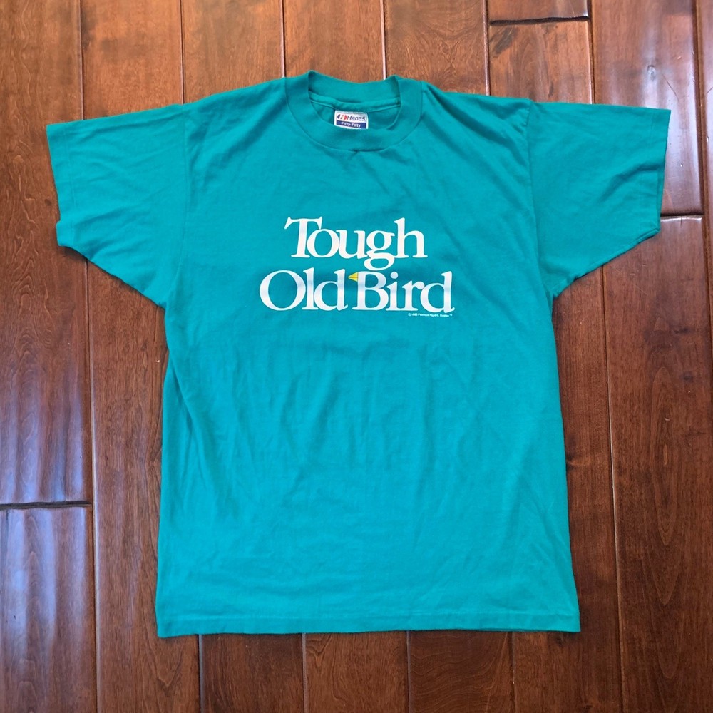 Vintage 1985 Hanes Tough Old Bird T Shirt Teal Green Mens Large Single Stitch