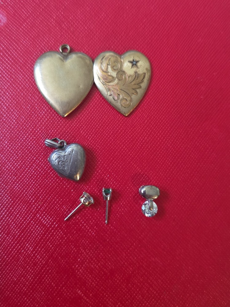 Vintage  Gold Filled Sterling Silver Locket  Heart Pendants mixed Lot