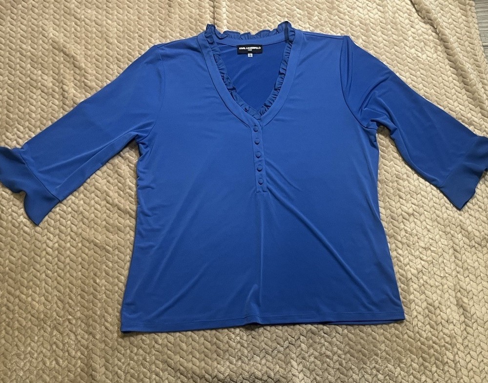 Women's Blue Raffles Short Sleeve Top Karl Lagerfeld Size L