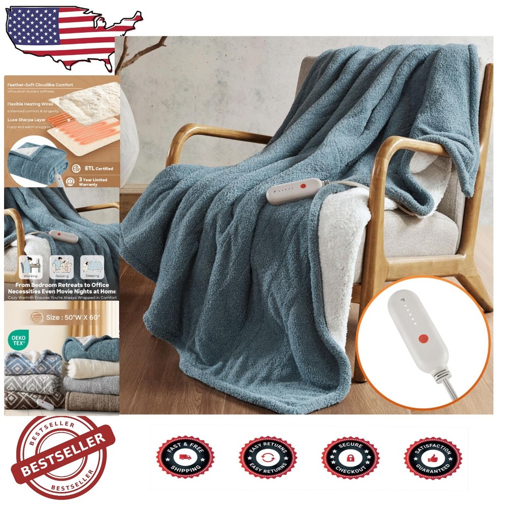 Warm Feathersoft Heating Blanket - 50x60, Machine Washable & ETL Certified