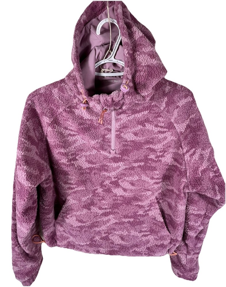 Outdoor Voices Hoodie Women’s XS Purple Camo Primo Fleece 1/4 Zip Pullover Short