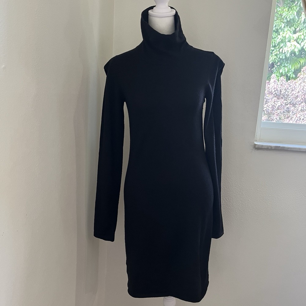 Theory Women’s Size Large Black Wool Turtleneck Sweater Dress Long Sleeve