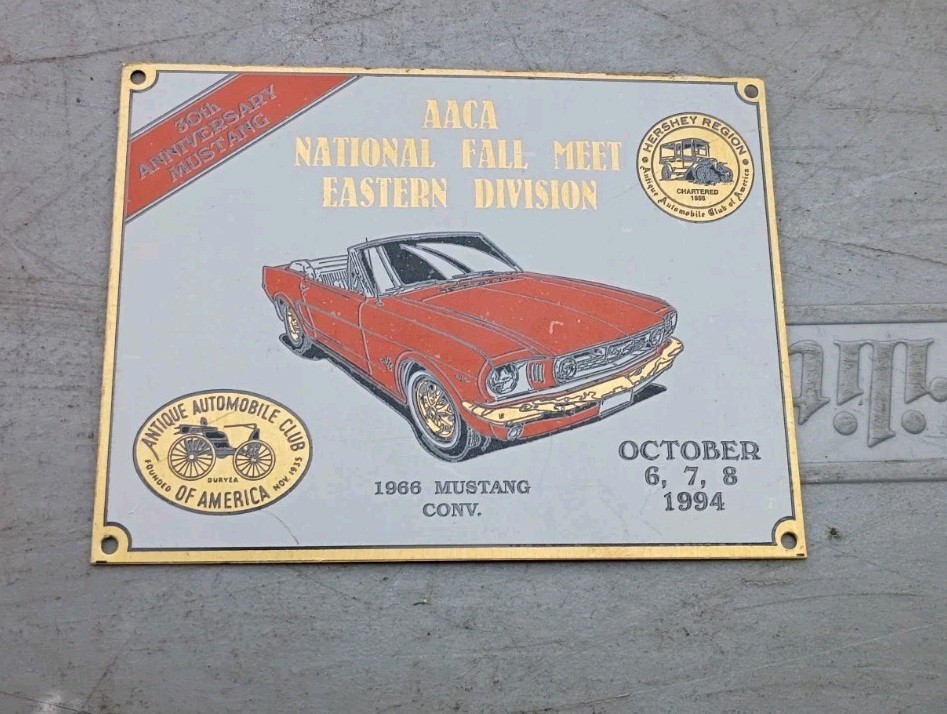AACA National Fall Meet Eastern Division Hershey Region Car Plaque 1994 Mustang