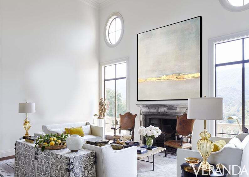 Painting Gold White Painting Abstract Wall Art Contemporary Art Minimal Art Hand