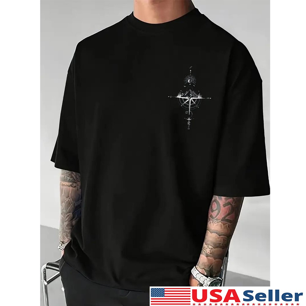 Men Short Sleeve T-Shirt Solid Color Crew Neck Cotton Tee Tops Summer US STOCK ♪