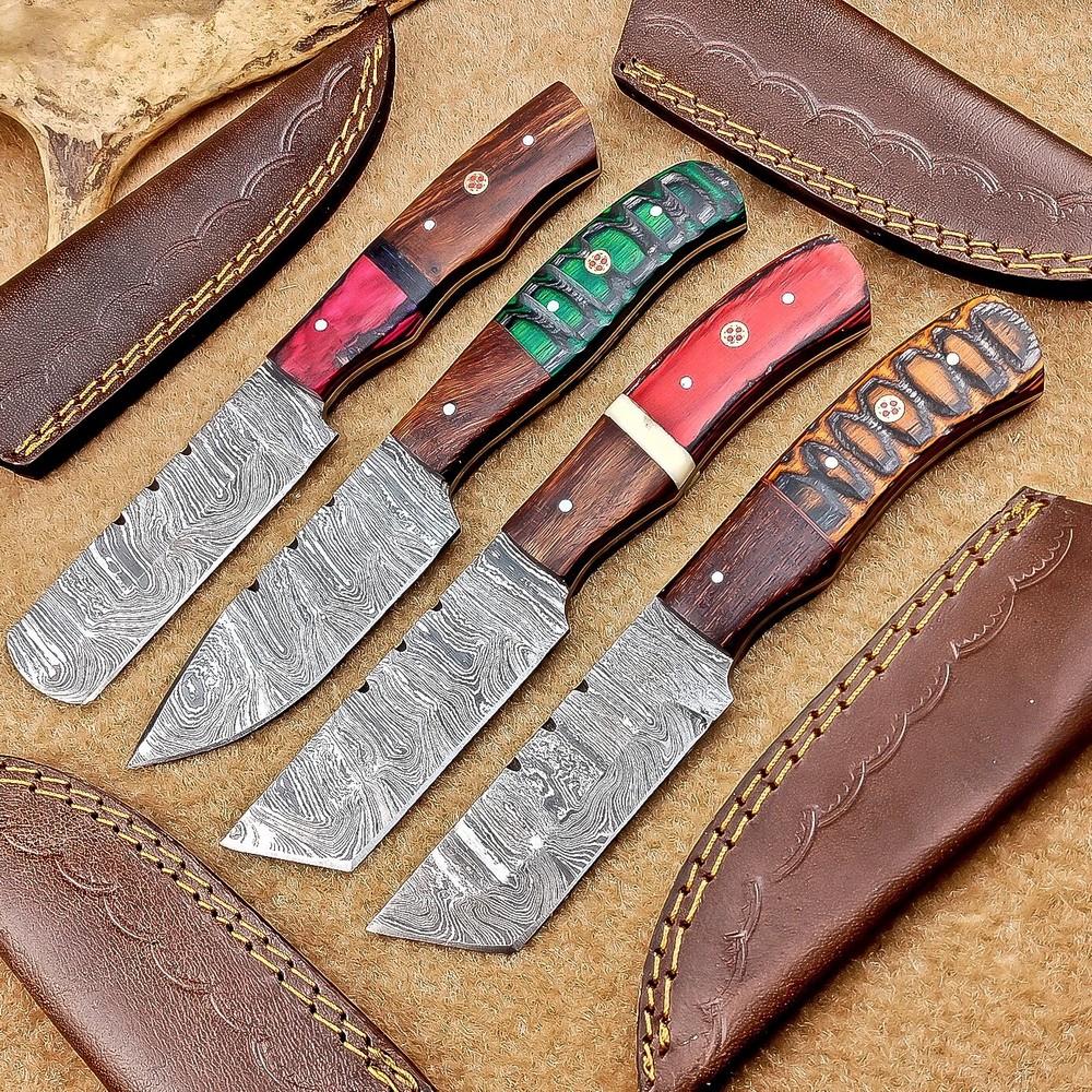 4 Pcs Damascus Blade Skinner Knives Set | 8