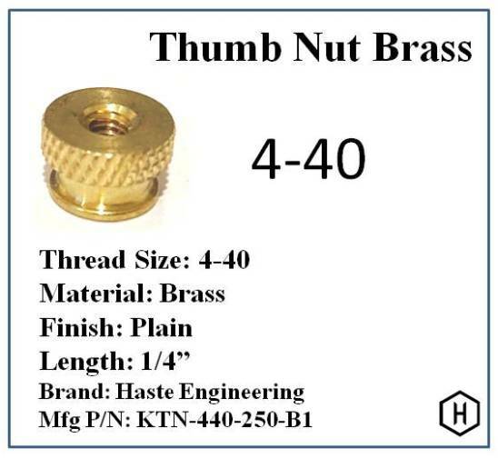 Brass Knurled Thumb Nut, 4-40 Thread (50 Pieces)