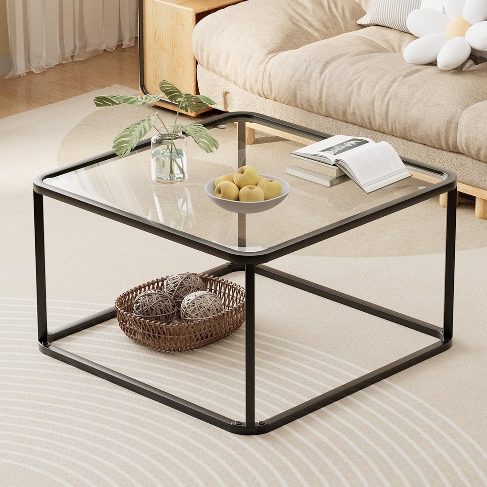 Coffee Table Glass, Minimalist Square Tables for Living Room, Modern Center T...