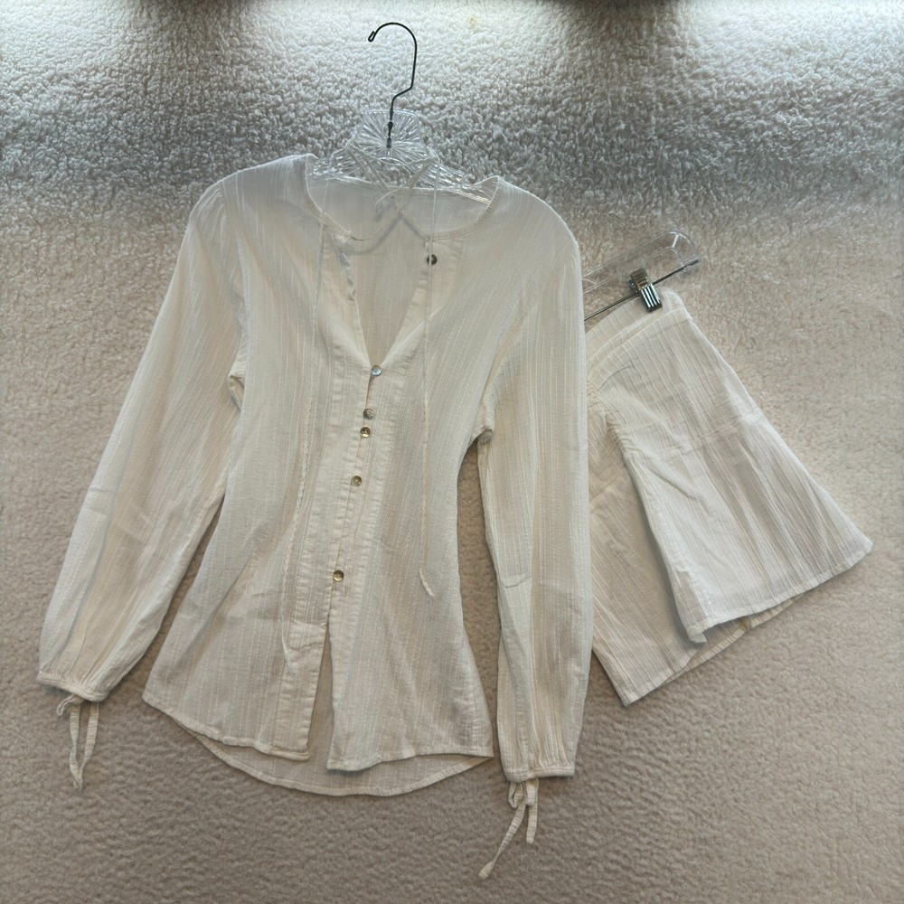 Two Piece Set XS White Blouse Top Mini Skirt Fairy Grunge Whimsigoth Coquette