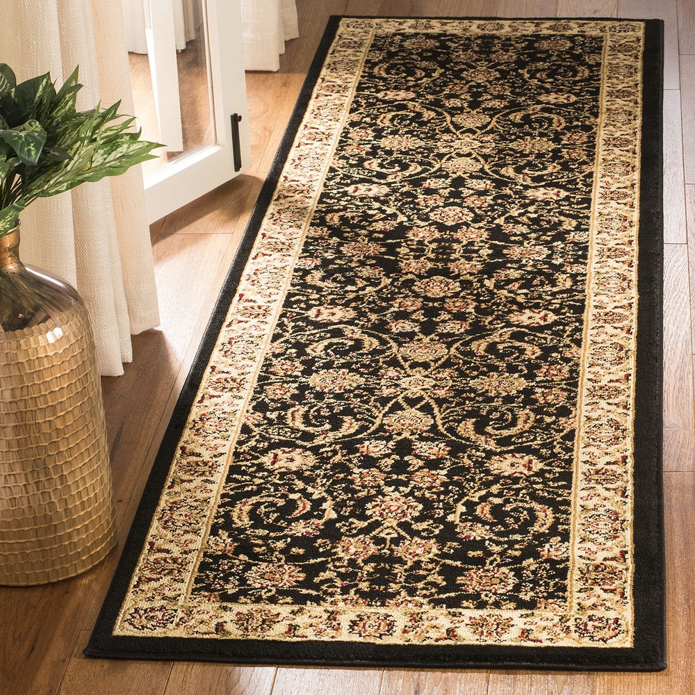 Lyndhurst Traditional Black Ivory Runner Rug 2x20 Feet