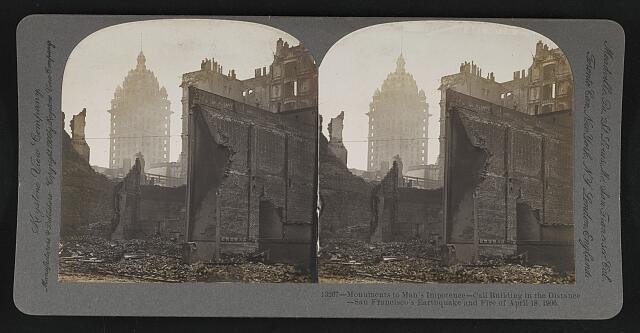 Photo:San Francisco CA Call Building 1906 Earthquake Fire Stereoview