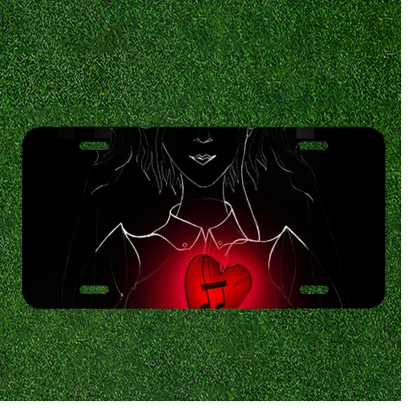 Custom Personalized License Plate Auto Tag With Women With Musical Heart Art