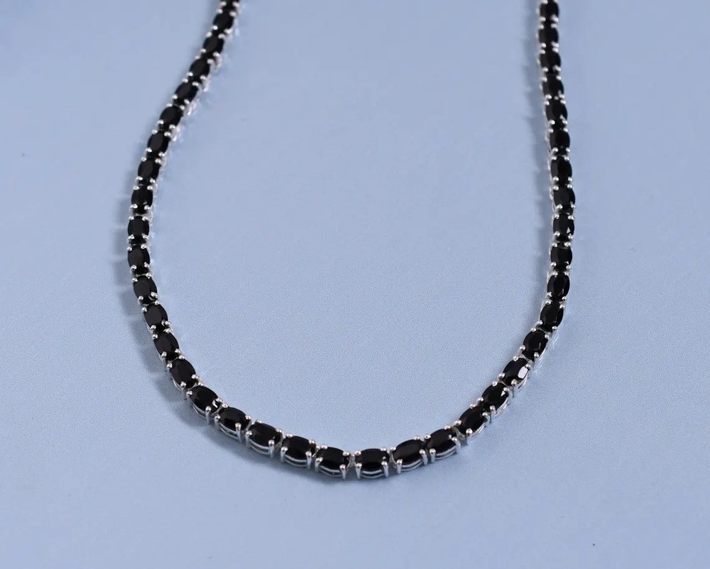 17Ct Oval Black Lab Diamond Tennis Necklace 20 Inch 14K White Gold