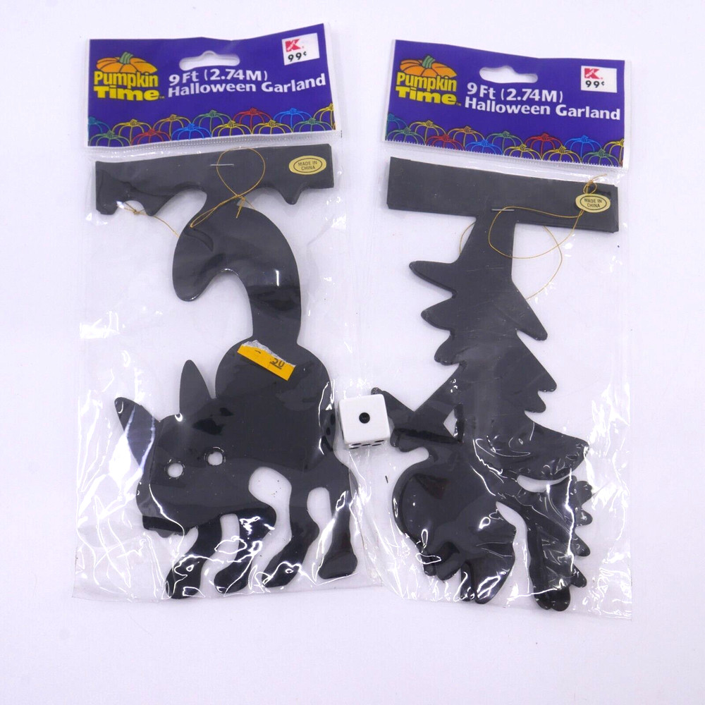 2 vintage Halloween decor Garland Witch BLack cat - Kmart NOS Pumpkin Time