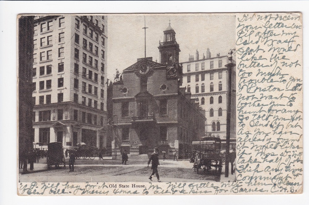 Old State House Boston Massachusetts Clock Horse Buggy Undivided Back Postcard