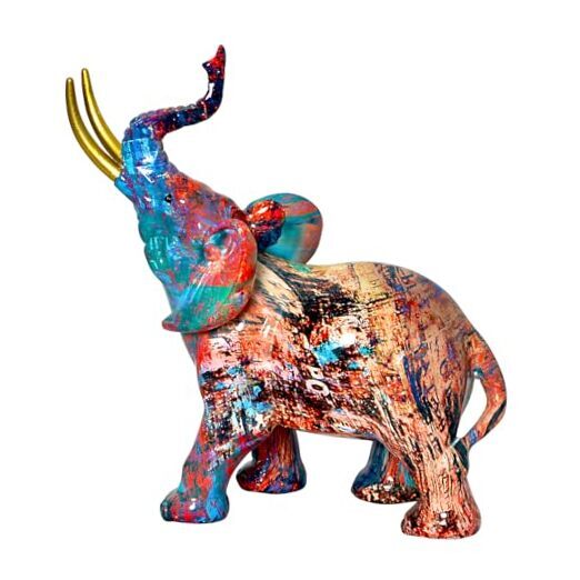 Oil Painting Elephant Statue Figurine Colorful Animal Art Sculpture E1, Small
