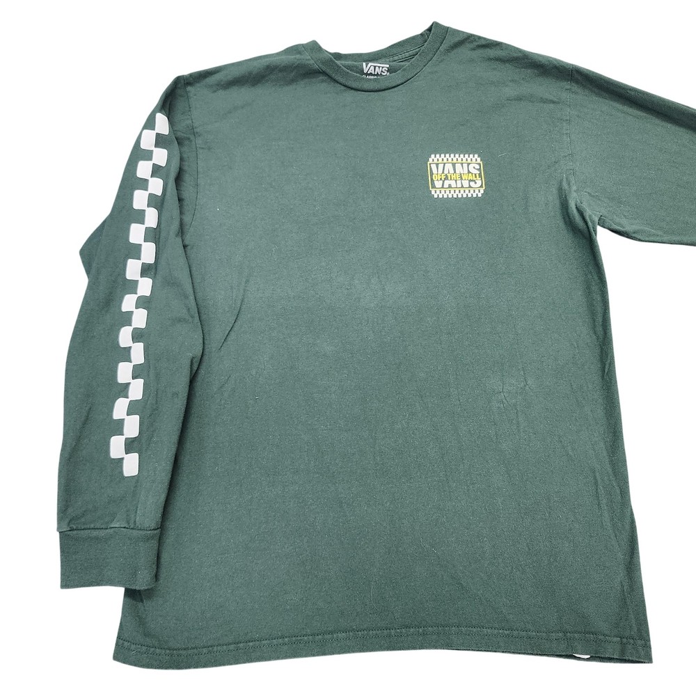 Vans Shirt Mens Medium Green Long Sleeve Off The Wall Graphic Tee Checkerboard