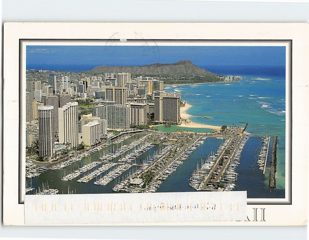 Postcard Ala Wai Yacht Harbor and Diamond Head  Honolulu Hawaii USA