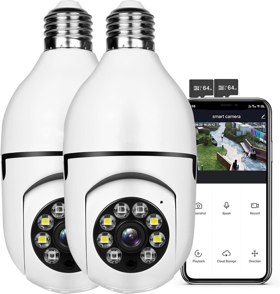 2PCS 1080P WiFi Security Camera Smart Light Bulb for Home Surveillance