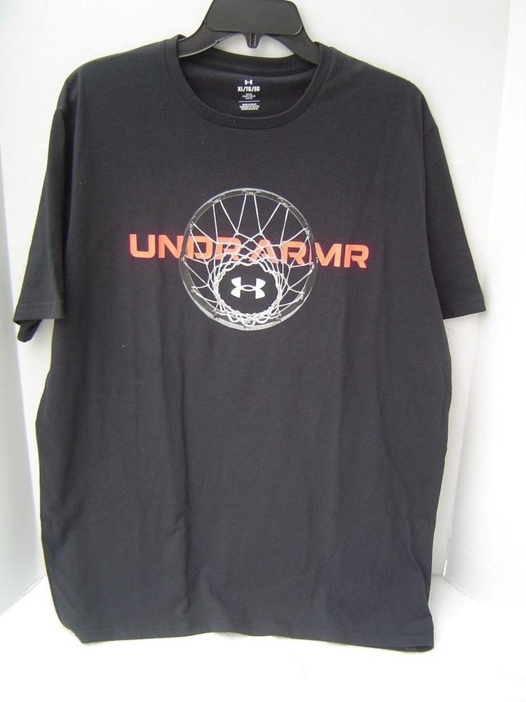 New Mens Under Armour Black Loose Fit Shirt With Basketball Net Size Xl