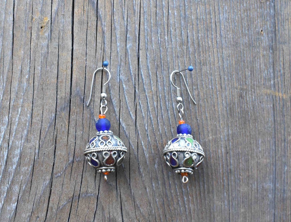 Earrings Moroccan / Berber Beads w/colorful inlays, handmade