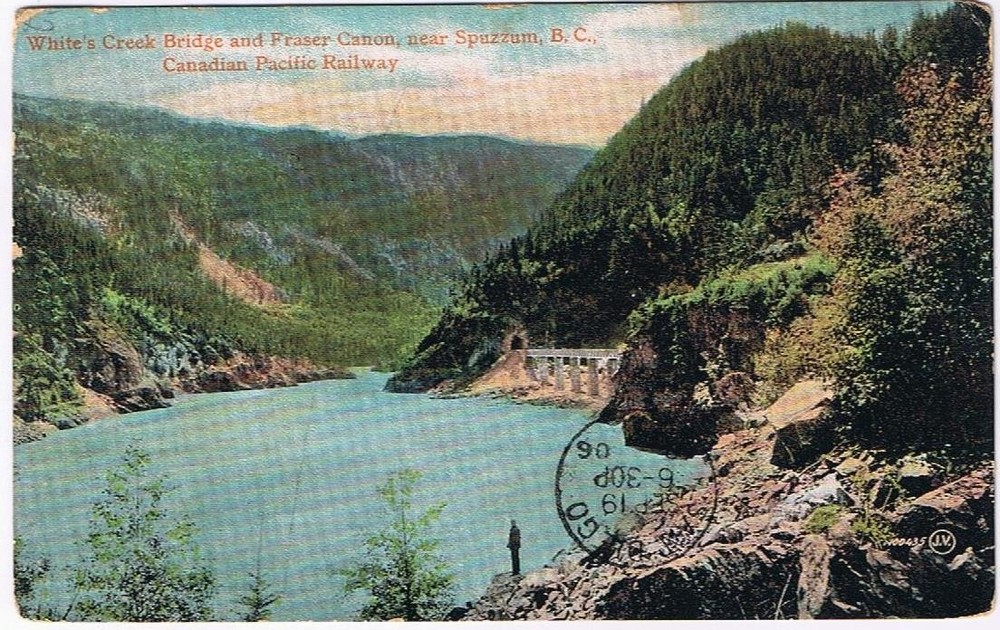 British Columbia Postcard CPR White's Creek Bridge Fraser Canyon Spuzzum 1906
