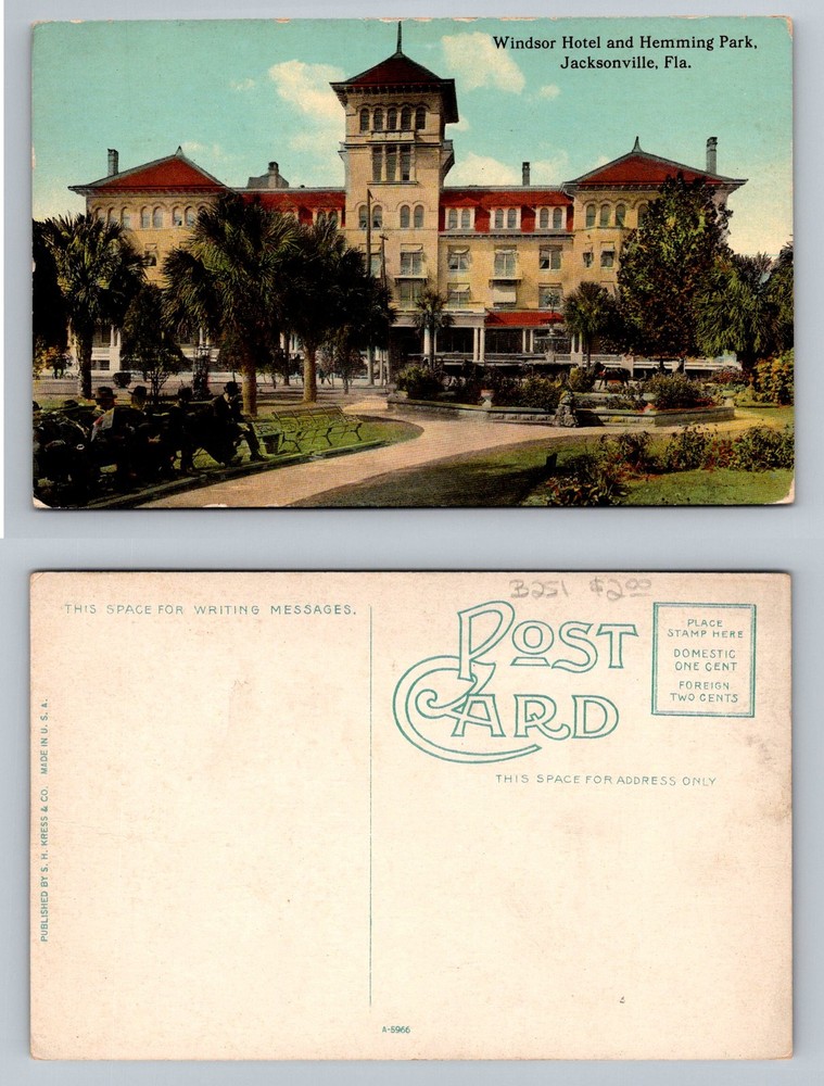 Jacksonville, FL-Florida, Windsor Hotel & Hemming Park Gents Vintage Postcard